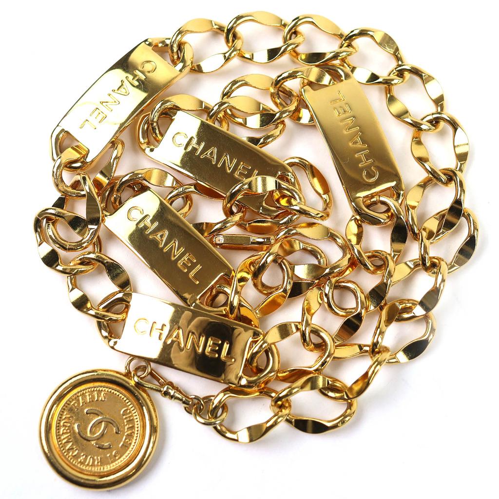 Great CHANEL belt COCO Mark Coin Motif With Logo Chain Belt gold Women Used