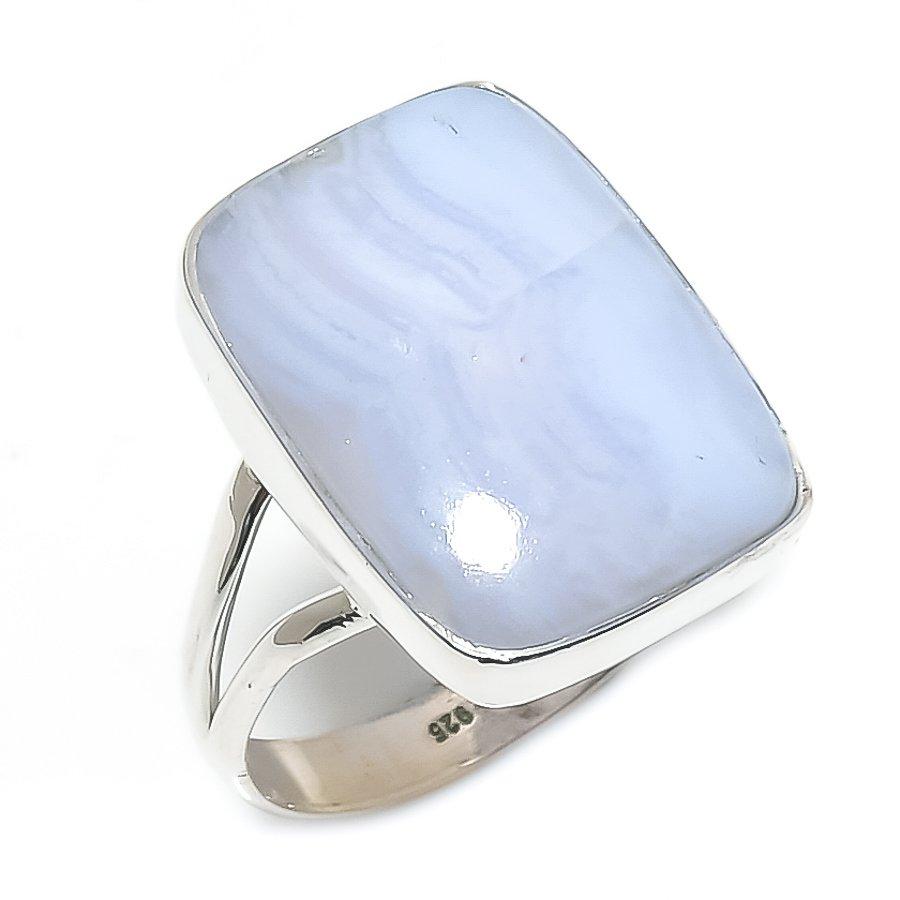 Natural Blue Less Agate Gemstone 925 Solid Sterling Silver Jewelry Ring S.9 P7m35