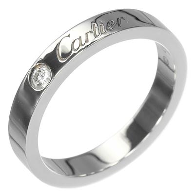 C De Cartier Engraved Ring Pt950Platinum/diamond #4.5(US Size) 4.85g Women Used