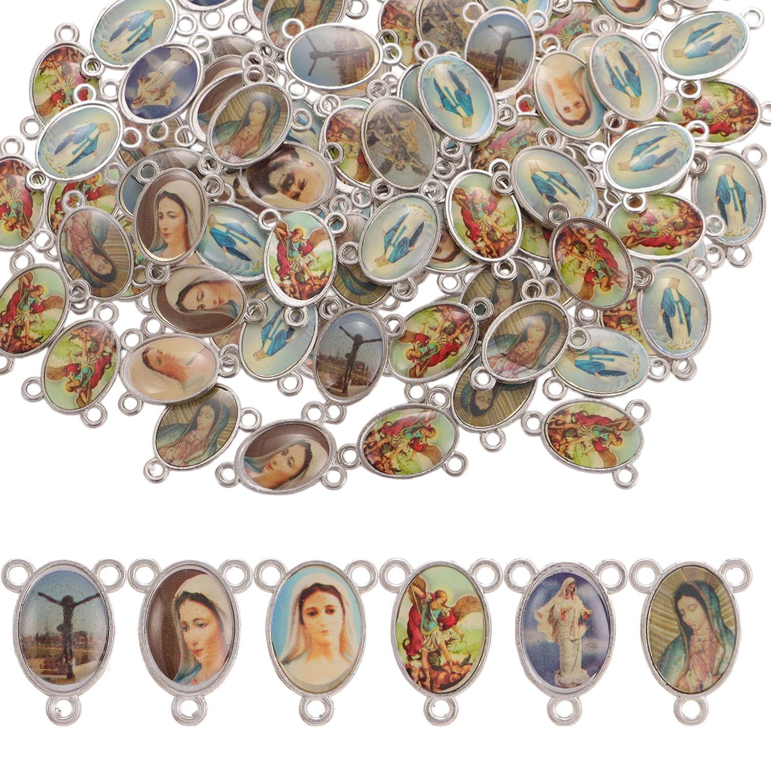 

10/20Pcs/Lot 3-Hole Shiny Our Lady of Medal Rosary Connector DIY Chaplet Necklace Jewelry Making Parts