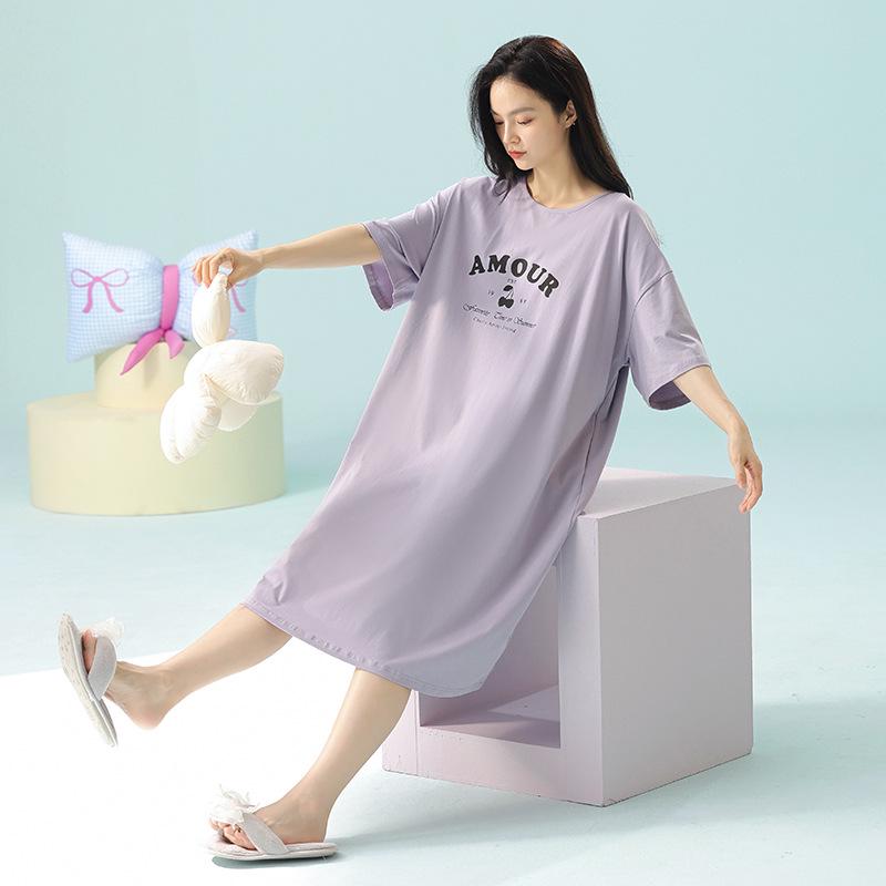 

Антибактериальное хлопковое платье для сна с открытой спиной – Женская пижама с коротким рукавом свободного кроя для весны/лета L (fits 100-160 jin)