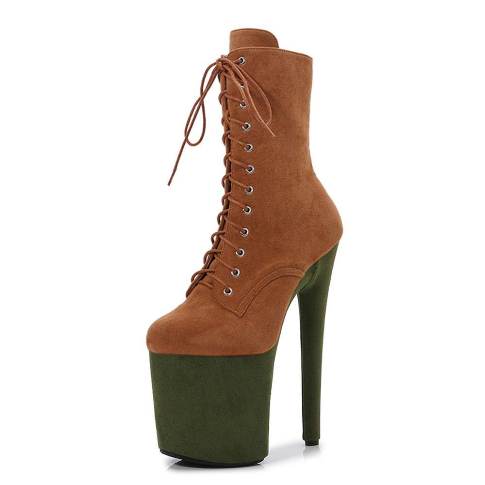 Women's 20cm High Heel Pole Dance Boots - Suede, Platform, Round Toe, Low Boot for Runway & Nightclub 28Color