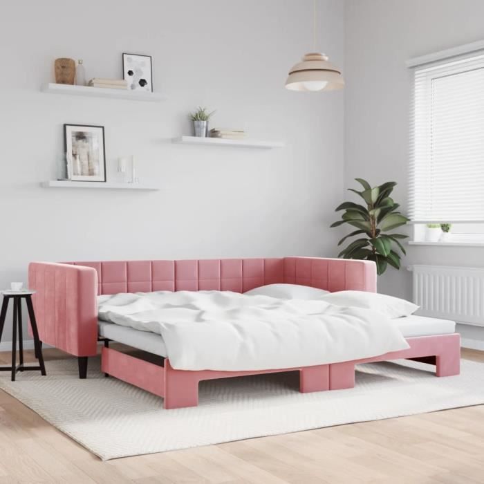 VidaXL Lit de jour avec lit gigogne rose 100x200 cm velours 3196701