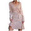 Women's Boho Polka Dot Print V-Neck Long Sleeve Dress