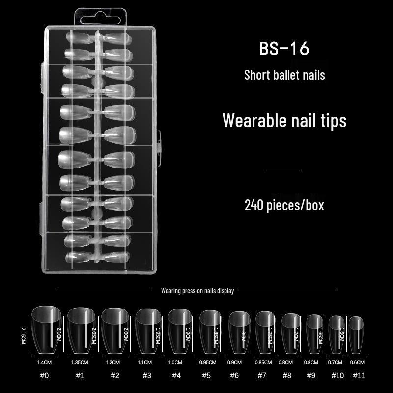 

240 Transparent Traceless Wear-On Nail Tips - Full Cover, Removable, Thin & Short Style, No Shaping Needed