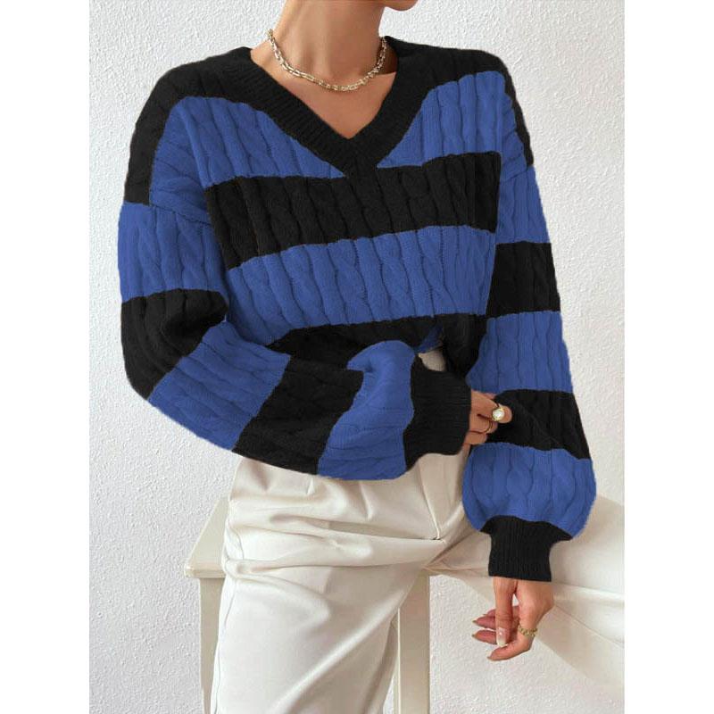 Women's Autumn and Winter V-neck Twisted Flower Pullover Sweater for Women's Clothing