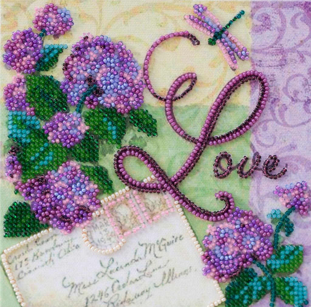Mini Kit for Embroidery with Beads On Natural Artistic Canvas Abris Art Believe Love Dream