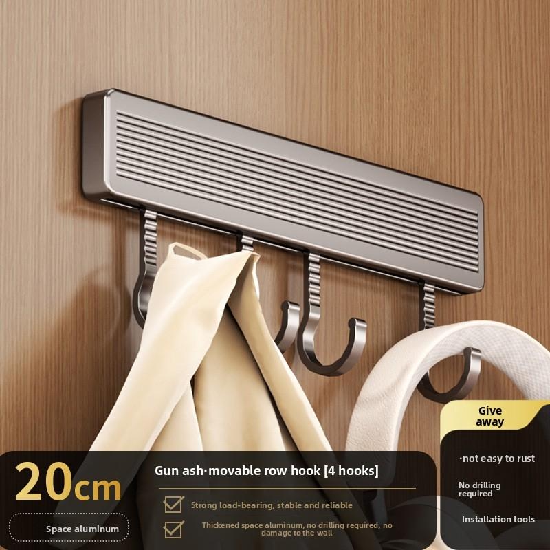 Space Aluminum Wall Hook Set With Strong Adhesive No Drilling Suitable For Bathroom And Closet Storage
