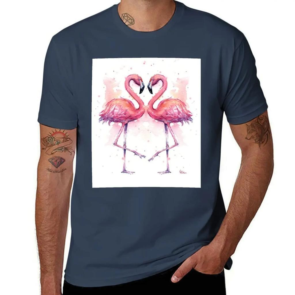 Pink Flamingo Watercolor Two Flamingos T-Shirt man tshirt mens graphic t shirts T-Shirt