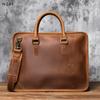 NZPJ Vintage Genuine Leather Men's Briefcase Natural Cowhide Handbag Crossbody Leisure Commuting Computer Bag for Men
