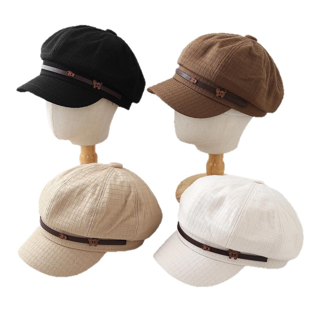 Retro British style belt standard beret autumn and winter versatile face small plaid octagonal hat outdoor casual newsboy hat