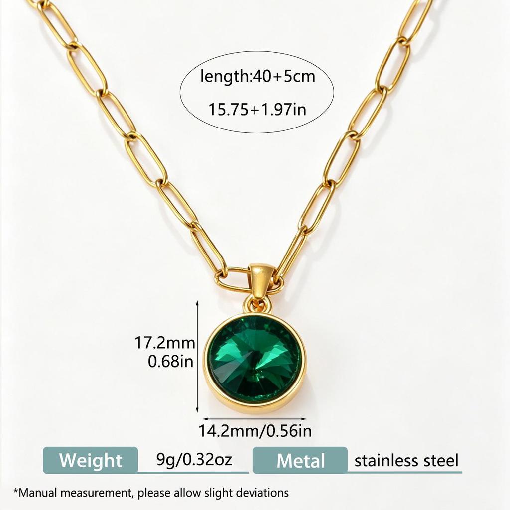 Stainless Steel Emerald Zirconia Women's Fashion Necklace, Light Luxury Clavicle Chain