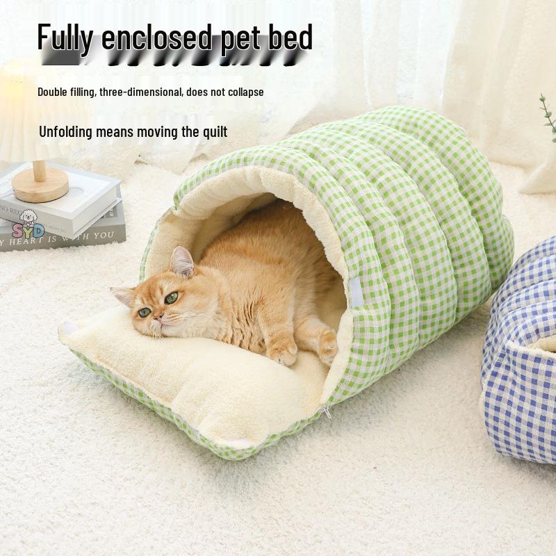 Cozy Half-Closed Pet Bed - Thickened, Washable, All-Season Comfort for Cats and Dogs