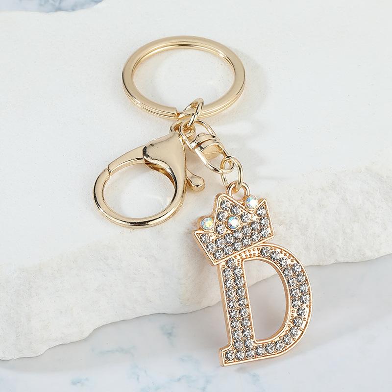 Unique Crown Crystal Rhinestones A-Z Letters Pendant Keychains For Men Women 26 Alphabet Car Key Ring Name Jewelry Keyrings Gift