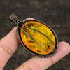 Pierre Précieuse Ambre Baltique Naturel Pendentif Fait Main avec Fil de Cuivre Enveloppé 2.68 R1y64