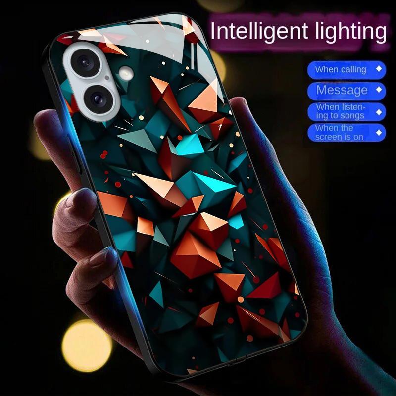 For iPhone 16 Case Call Flash Series Pattern Printing Tempered Glass+TPU Combo Phone Case