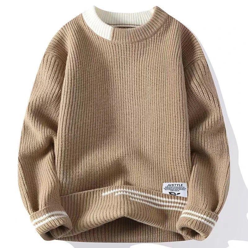 Men s Velvet Thick Knit Sweater - Autumn/Winter Round Neck Trendy Warmwear for Teen Students M