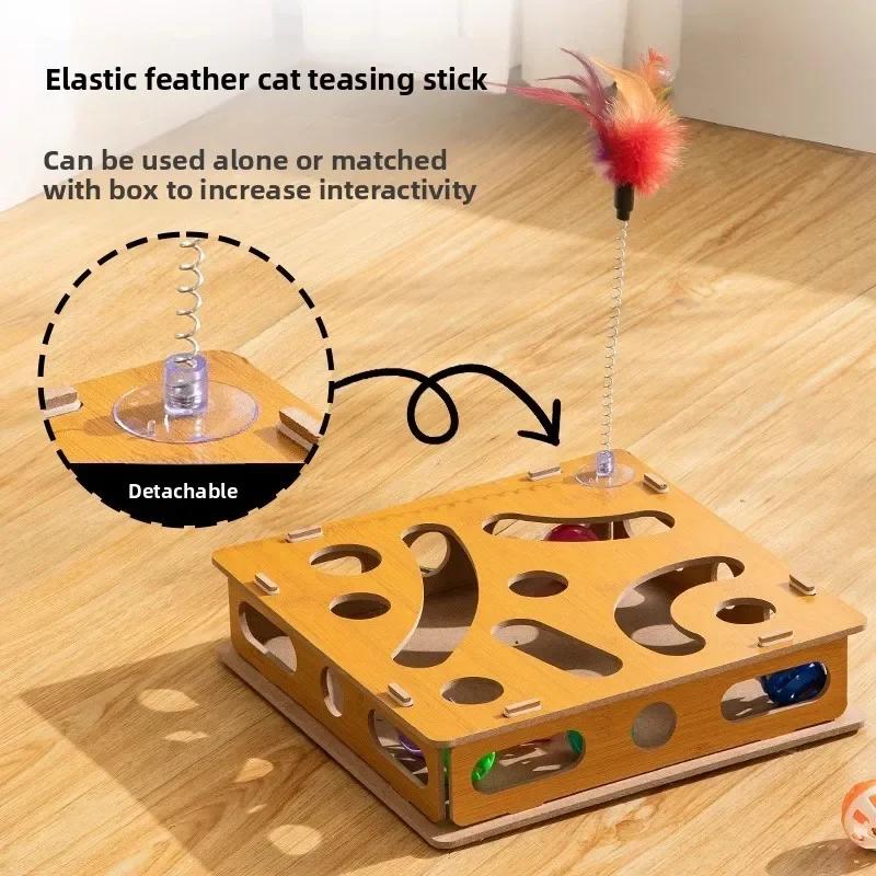 Interactive Cat Toy Puzzle Box Wooden Treat Maze Play For Toy Box Fun Interactive Cat Toy Hide and Seek Cat Agility Toys