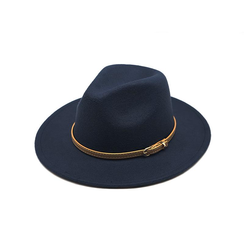 Autumn And Winter British Style Men And Women Woolen Soft Felt Hat Big Eave Hat Classic Khaki Belt Woolen Top Hat