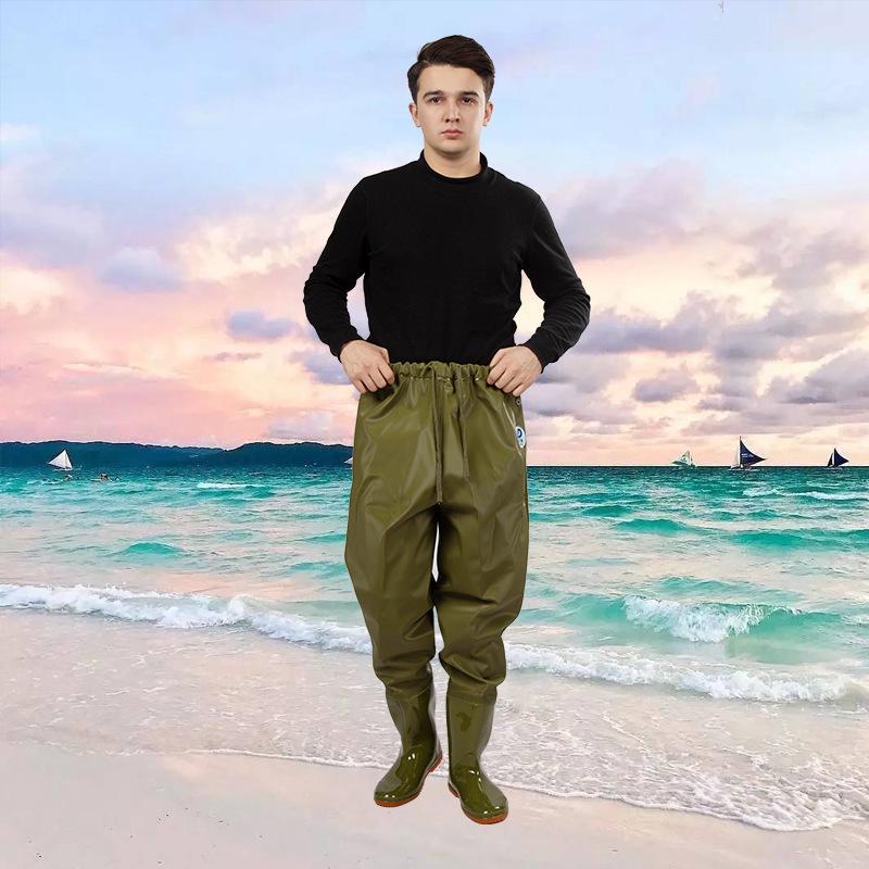 Beihai Waterproof Quick-Dry PVC Fishing Pants: Breathable, Wear-Resistant Waders with Knit Fabric Waist Size 40