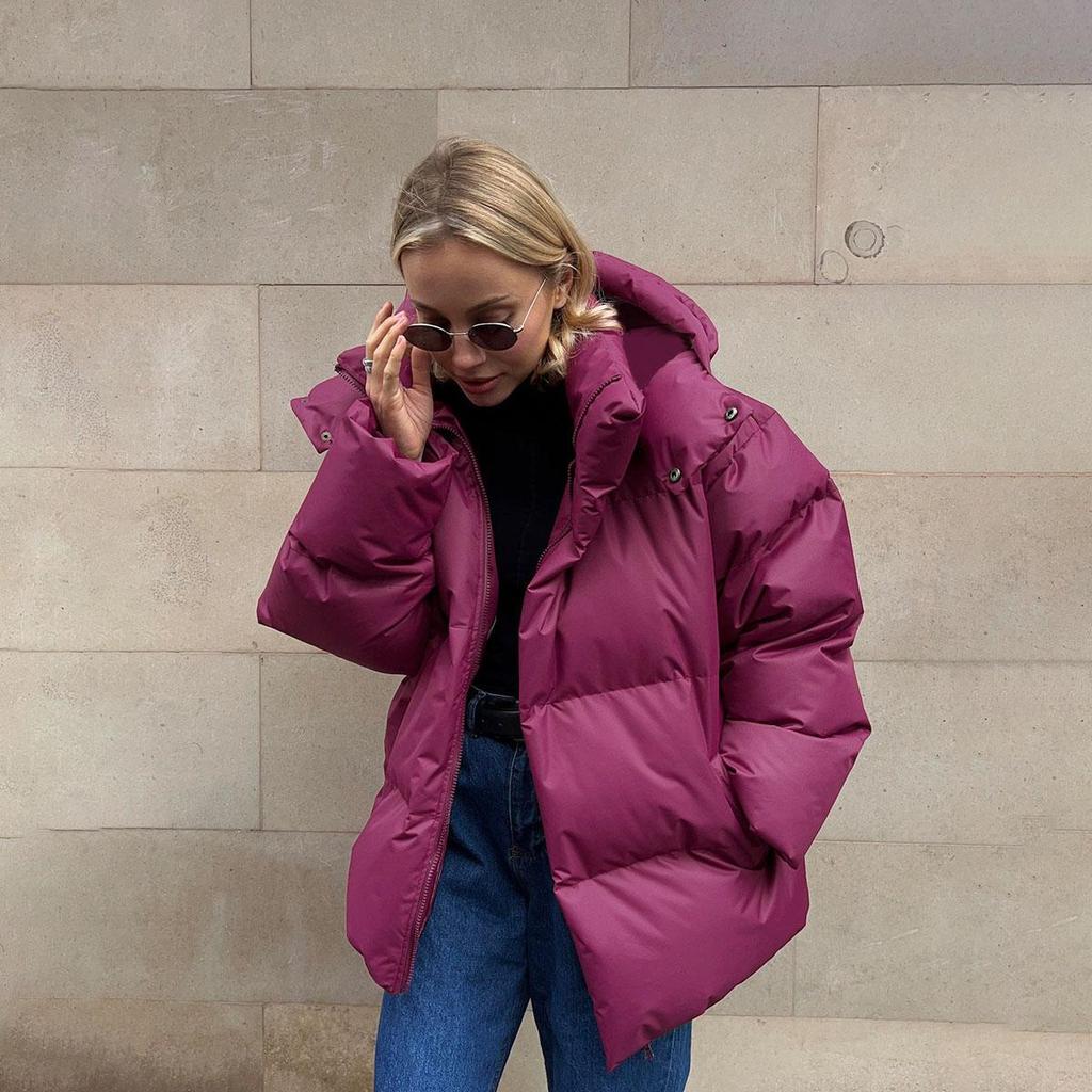 Lässige Damen Verdicken Kapuzen Daunen Baumwolljacke Mode Langarm Revers Schneejacke Damen Winter Schick Täglich Warm Pendelkleidung