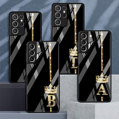Rose Gold 26 Letters A B C Glass Case For Samsung Galaxy S22 S20 FE S21 Plus Phone Cover S10 5G S9 Note 20 Ultra 10 Lite Shell