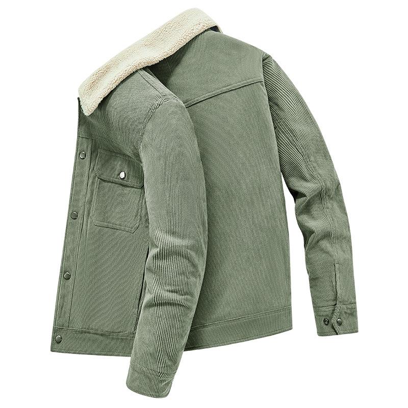 Men's Velvet-Lined Corduroy Jacket, Warm Lapel Cotton Coat for Autumn/Winter, Trendy 1925 Style