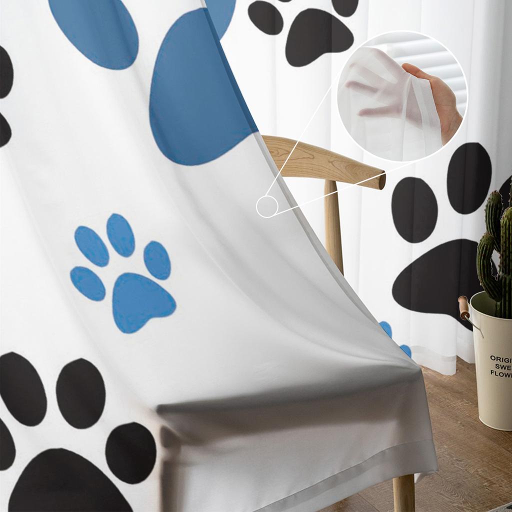 Cartoon Pet Paw Footprint Tulle Curtains For Living Room Bedroom Decoration Chiffon Sheer Voile Kitchen Window Curtain Drapes