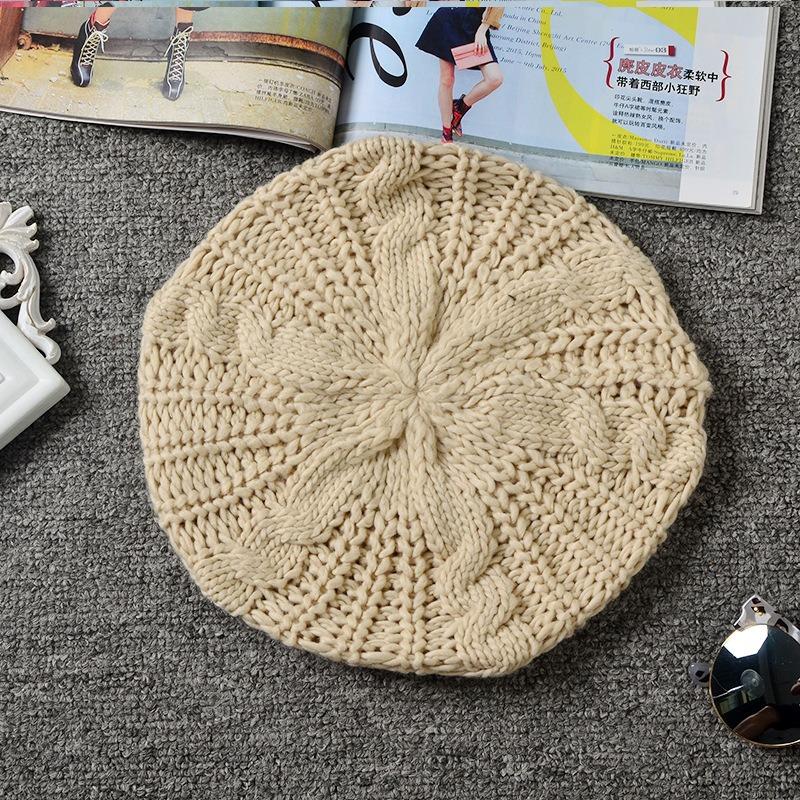 Varm Dame Elegant Strikket Beret Lue Høst Vinter Hverdagsluer Flettet Dame Slapp Baggy Luer