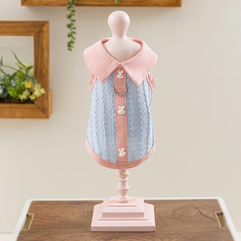 Spring and summer dog clothes jacquard knitted polo collar vest teddy bear kitten puppy pet dog dog clothing