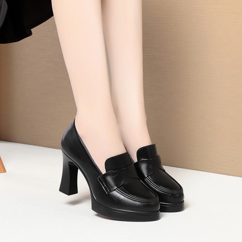 

6см 9см Дышащие Удобные С глубоким вырезом Туфли из мягкой кожи Туфли-лодочки на каблуке 2025 Весна Туфли на высоком блочном каблуке Офис Модель Мама 39