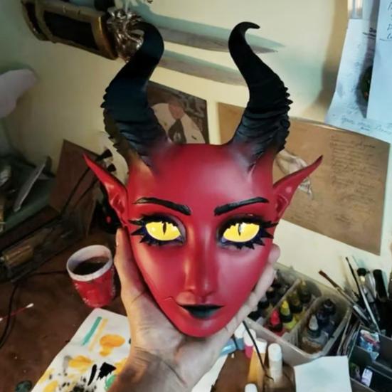 Yousheng Sheep Horn Demon Halloween Face Guard Terrifying Human Face Guard Scary Prop Parties Haunted House Scares Animal Face Guard