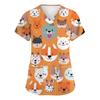 Women's Fashion Short Sleeve Cute Animal Printed V-Neck Pocket Workwear Tops