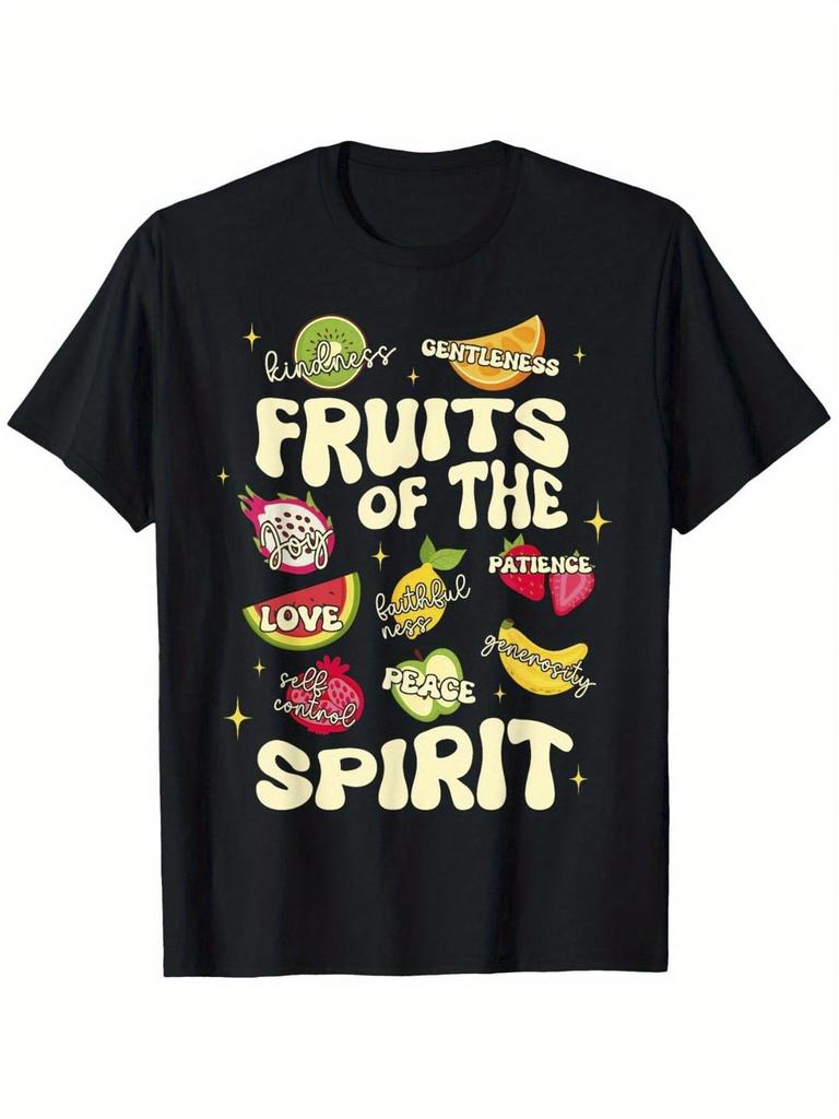 Men'S Christian Holy Spirit Fruit T-Shirt - Fruit of The Spirit & Bible Virtues Print (Love, Joy, Peace, Patience, Self-Control, Faithfulness, Gentlen