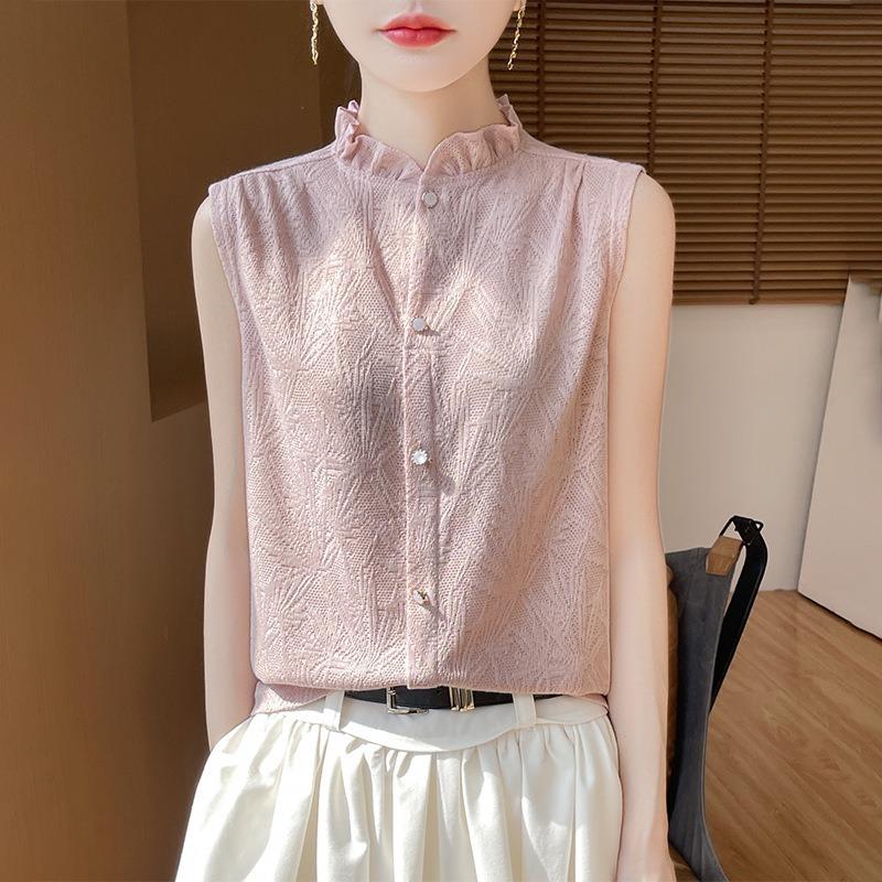 Summer Lace Collar Sleeveless Shirt Women's Wooden Ear Stand-up Collar Vest Top