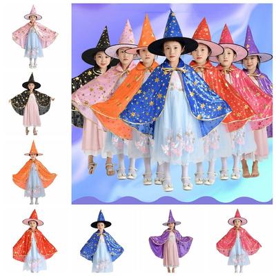 Star Kids Halloween Cloak Sets Gilding Halloween Costumes Witch Cloak Cape with Hat  Show Plays