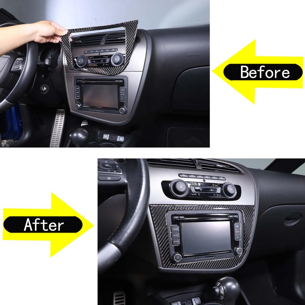 Para Seat Leon 2005 2006 2007 2008 2009 2010 2011 2012 Pegatina Real de Fibra de Carbono Blanda Panel de CD del Coche Accesorios Interiores LHD RHD