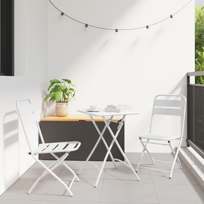 Ensemble de Bistro Pliable 3 Pièces vidaXL Blanc Acier 42002950