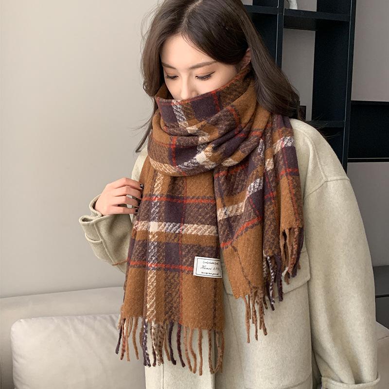 Winter Neu Retro Karierter Schal Verdickt Warm Langer Schal Doppelseitiger Schal