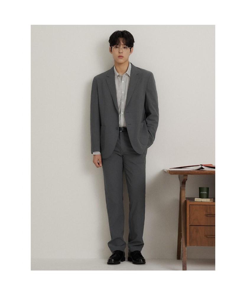 Binpolmen Seersucker Solid Setup Standard Fit Pants Grey