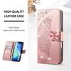For iPhone 17 Pro Case 3D Rhinestone Decor Butterfly Flower Leather Phone Cover with Wrist Strap