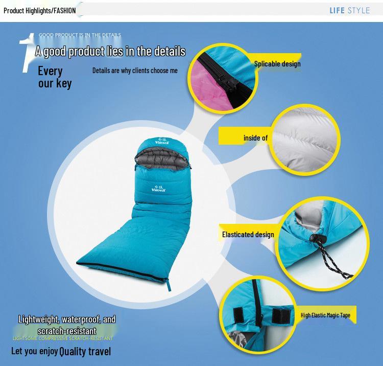 Thickened Winter Down Sleeping Bag - Cold-Proof, Envelope Style for Outdoor Camping & Travel