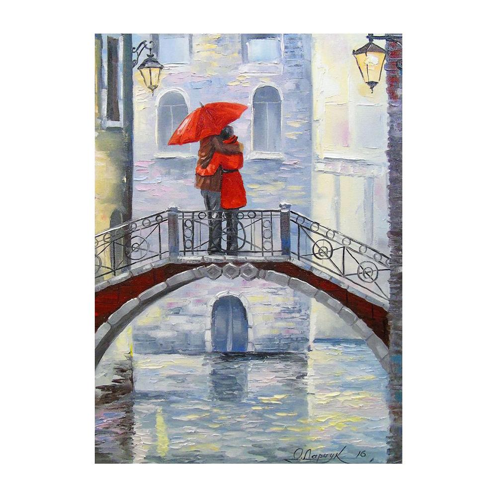 Nordycki Jesienny Deszczowy Pejzaż Plakat Płótno Obraz Olejny Zakochani Spacerujący Obraz Ścienny do Nowoczesnego Salonu Dekoracja Domu