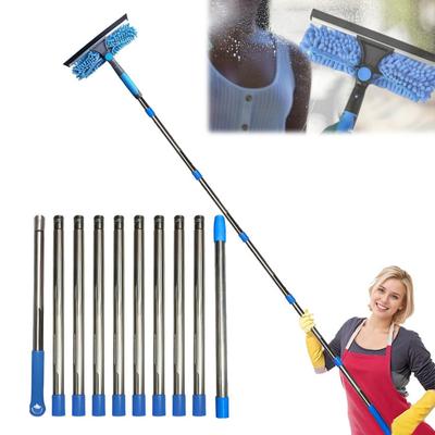 Manuel Pencere Çekçekli Temizleme Kiti Uzatma Çubuğu Uzun Çubuk Paslanmaz Çelik Şönil Bez Cam Sileceği Fırça