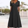 Women's V Neck Short Sleeve Maxi Dress Loose Fit High Waist Casual Summer Long Dress