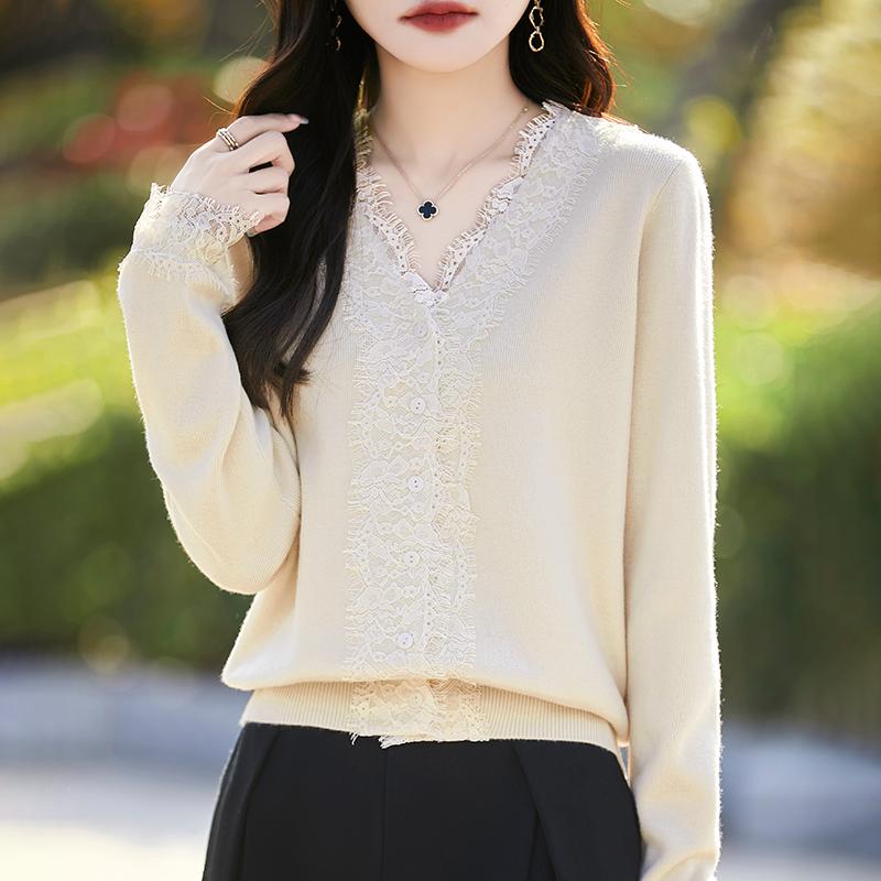 Women's Wool Sweater Qinghe Cashmere 50% Silk 50% Wool Autumn and Winter Wool Cardigan Soft and Warm
