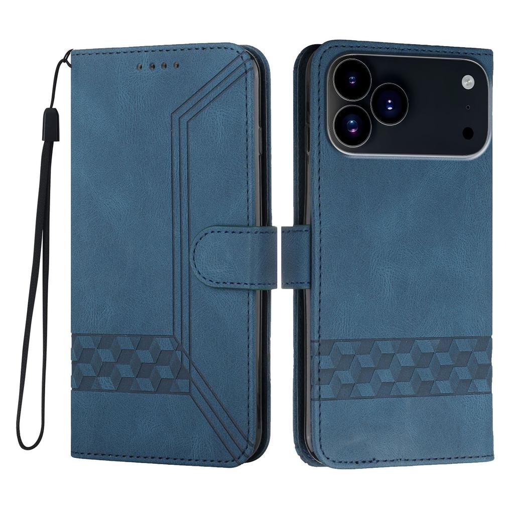 For iPhone 17 Pro Phone Case with Strap Imprint PU Leather Wallet Stand Cover
