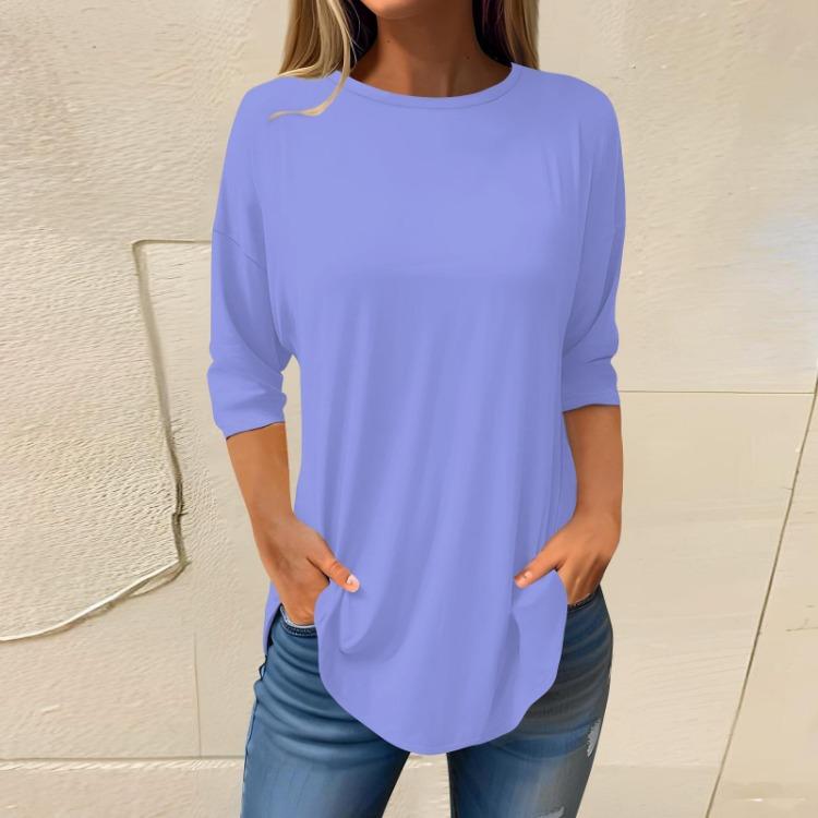 

Solid Color 3 4 Sleeve Pullover Womens T Shirts Blouses Tops Spring Summer XXXL синій