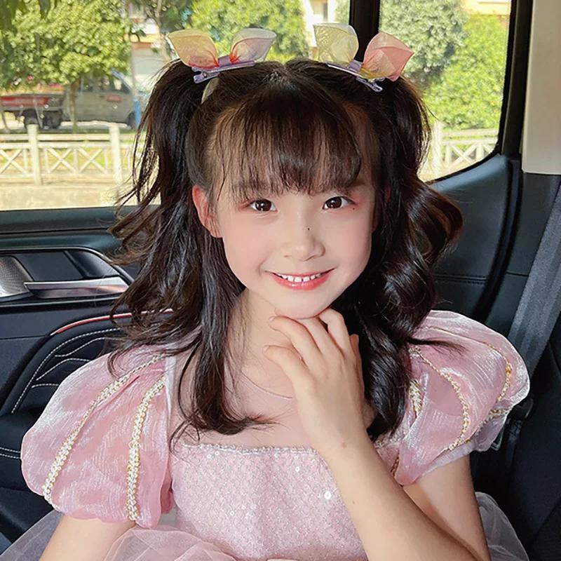2PCS New Princess Gradient Color Bow Lovely Girls Hairpins Children Headwear Hairgrip Hair Clips Barrettes Hair Accessories