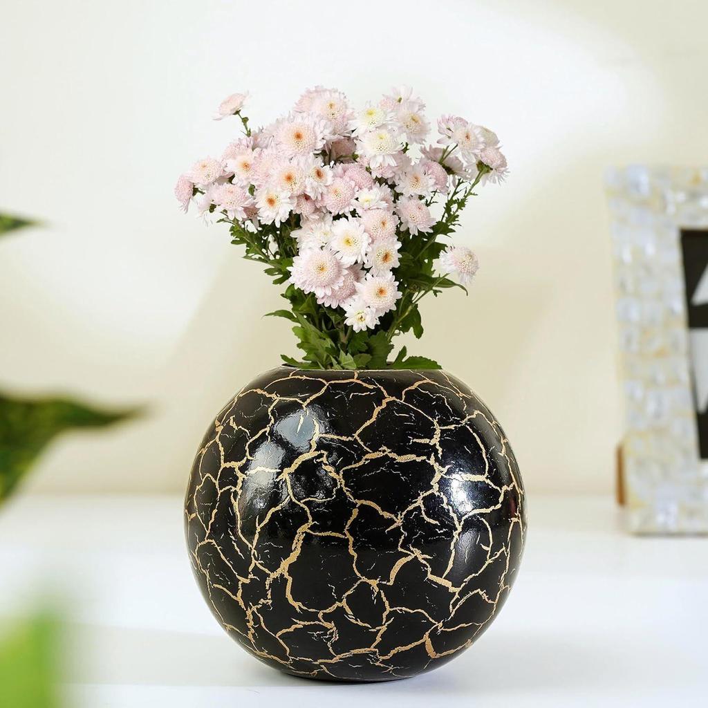 Metal Ball Vase for Home Decor|Flower Pot for Bedroom Living Room Office Wedding|Flowers Arrangement for Birthday Anniversary Festival